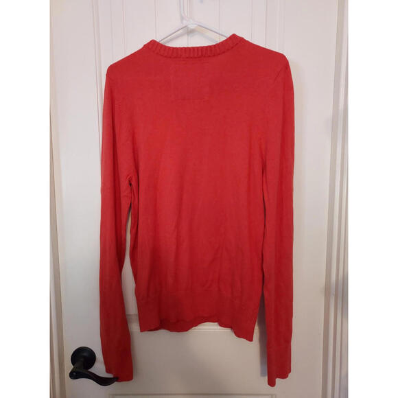 Abercrombie & Fitch Sweater Men's Large Orange Y2K Logo V-Neck Long‎ Sleeve - Picture 2 of 6